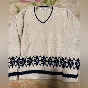 Cream and Navy cotton V-Neck Sweater size XL